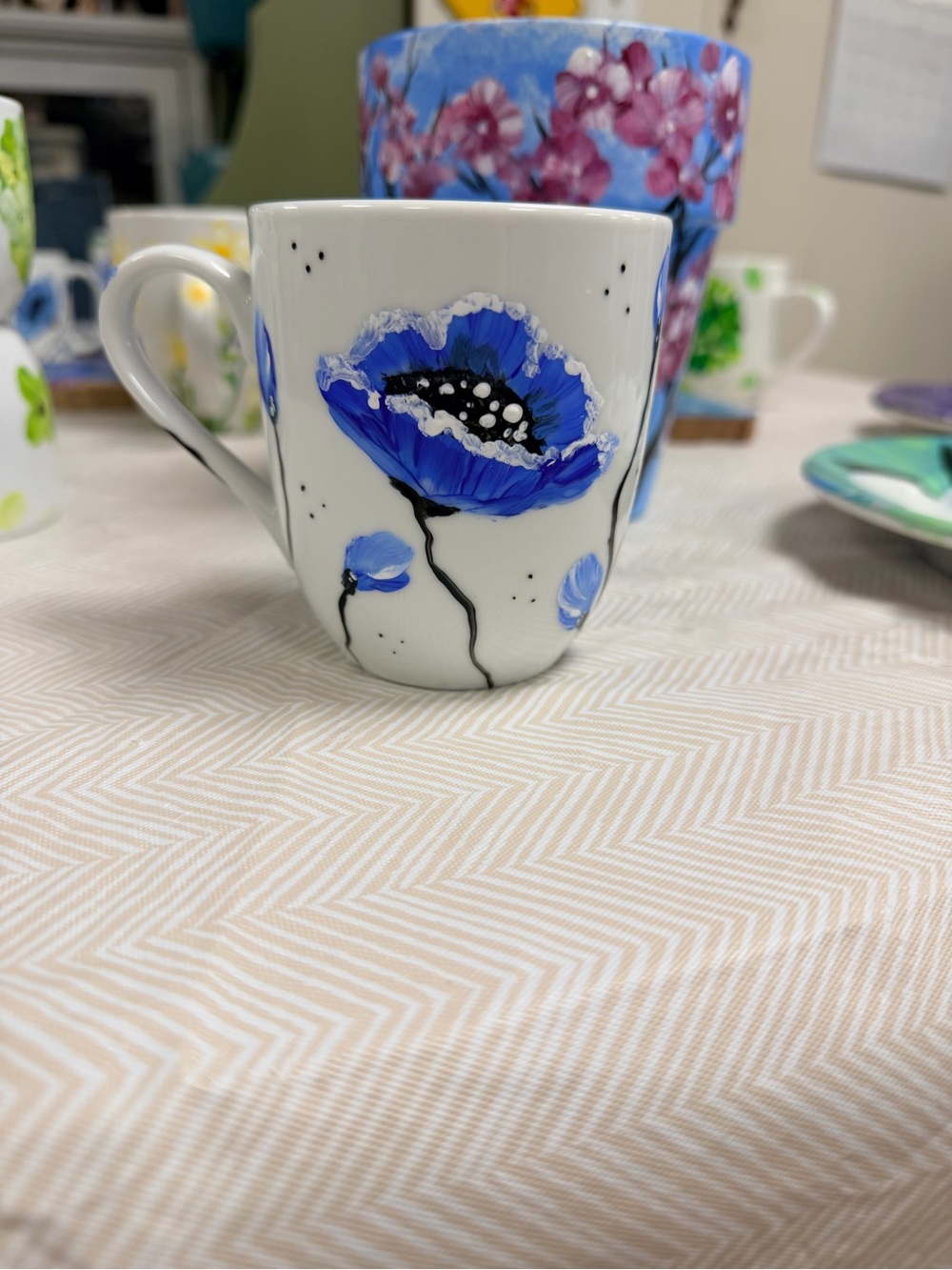Hand-Painted by ME!  Blue Floral Ceramic Mug